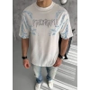 Biçomi Unisex Bisiklet Yaka Baskılı Oversize T-Shirt - Beyaz