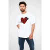 Biçomi Unisex Bisiklet Yaka Baskılı Oversize T-Shirt - Beyaz