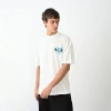 Biçomi Unisex Bisiklet Yaka Baskılı Oversize T-Shirt - Beyaz