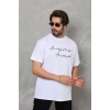 Biçomi Unisex Bisiklet Yaka Baskılı Oversize T-Shirt - Beyaz