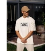 Biçomi Unisex Bisiklet Yaka Baskılı Oversize T-Shirt - Beyaz