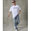 Biçomi Unisex Bisiklet Yaka Baskılı Oversize T-Shirt - Beyaz