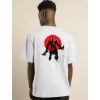 Biçomi Unisex Bisiklet Yaka Baskılı Oversize T-Shirt - Beyaz