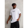Biçomi Unisex Bisiklet Yaka Baskılı Oversize T-Shirt - Beyaz