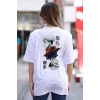 Biçomi Unisex Bisiklet Yaka Baskılı Oversize T-Shirt - Beyaz