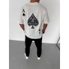 Biçomi Unisex Bisiklet Yaka Baskılı Oversize T-Shirt - Beyaz