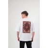 Biçomi Unisex Bisiklet Yaka Baskılı Oversize T-Shirt - Beyaz
