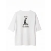Biçomi Unisex Bisiklet Yaka Baskılı Oversize T-Shirt - Beyaz