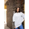 Biçomi Unisex Bisiklet Yaka Baskılı Oversize T-Shirt - Beyaz