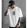Biçomi Unisex Bisiklet Yaka Baskılı Oversize T-Shirt - Beyaz
