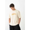 Biçomi Unisex Bisiklet Yaka Baskılı Oversize T-Shirt - Beyaz