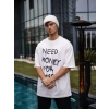 Biçomi Unisex Bisiklet Yaka Baskılı Oversize T-Shirt - Beyaz