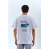 Biçomi Unisex Bisiklet Yaka Baskılı Oversize T-Shirt - Beyaz