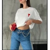 Biçomi Unisex Bisiklet Yaka Baskılı Oversize T-Shirt - Beyaz