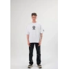Biçomi Unisex Bisiklet Yaka Baskılı Oversize T-Shirt - Beyaz