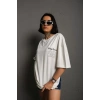 Biçomi Unisex Bisiklet Yaka Baskılı Oversize T-Shirt - Beyaz