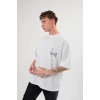 Biçomi Unisex Bisiklet Yaka Baskılı Oversize T-Shirt - Beyaz