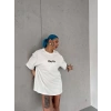 Biçomi Unisex Bisiklet Yaka Baskılı Oversize T-Shirt - Beyaz
