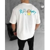 Biçomi Unisex Bisiklet Yaka Baskılı Oversize T-Shirt - Beyaz