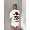 Biçomi Unisex Bisiklet Yaka Baskılı Oversize T-Shirt - Beyaz