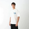 Biçomi Unisex Bisiklet Yaka Baskılı Oversize T-Shirt - Beyaz