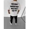 Biçomi Unisex Bisiklet Yaka Baskılı Oversize T-Shirt - Beyaz