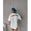 Biçomi Unisex Bisiklet Yaka Baskılı Oversize T-Shirt - Beyaz