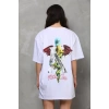 Biçomi Unisex Bisiklet Yaka Baskılı Oversize T-Shirt - Beyaz