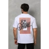 Biçomi Unisex Bisiklet Yaka Baskılı Oversize T-Shirt - Beyaz