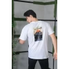 Biçomi Unisex Bisiklet Yaka Baskılı Oversize T-Shirt - Beyaz