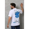 Biçomi Unisex Bisiklet Yaka Baskılı Oversize T-Shirt - Beyaz