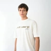 Biçomi Unisex Bisiklet Yaka Baskılı Oversize T-Shirt - Beyaz