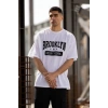 Biçomi Unisex Bisiklet Yaka Baskılı Oversize T-Shirt - Beyaz