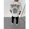 Biçomi Unisex Bisiklet Yaka Baskılı Oversize T-Shirt - Beyaz
