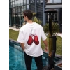Biçomi Unisex Bisiklet Yaka Baskılı Oversize T-Shirt - Beyaz