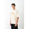 Biçomi Unisex Bisiklet Yaka Baskılı Oversize T-Shirt - Beyaz
