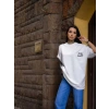 Biçomi Unisex Bisiklet Yaka Baskılı Oversize T-Shirt - Beyaz