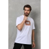 Biçomi Unisex Bisiklet Yaka Baskılı Oversize T-Shirt - Beyaz
