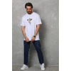 Biçomi Unisex Bisiklet Yaka Baskılı Oversize T-Shirt - Beyaz