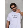 Biçomi Unisex Bisiklet Yaka Baskılı Oversize T-Shirt - Beyaz