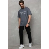 Biçomi Unisex Bisiklet Yaka Baskılı Oversize T-Shirt - Füme