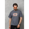 Biçomi Unisex Bisiklet Yaka Baskılı Oversize T-Shirt - Füme