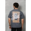 Biçomi Unisex Bisiklet Yaka Baskılı Oversize T-Shirt - Füme