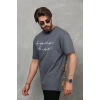 Biçomi Unisex Bisiklet Yaka Baskılı Oversize T-Shirt - Füme