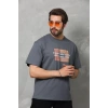 Biçomi Unisex Bisiklet Yaka Baskılı Oversize T-Shirt - Füme