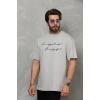 Biçomi Unisex Bisiklet Yaka Baskılı Oversize T-Shirt - Gri