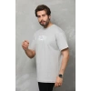 Biçomi Unisex Bisiklet Yaka Baskılı Oversize T-Shirt - Gri