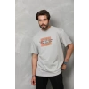 Biçomi Unisex Bisiklet Yaka Baskılı Oversize T-Shirt - Gri