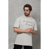 Biçomi Unisex Bisiklet Yaka Baskılı Oversize T-Shirt - Gri