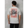 Biçomi Unisex Bisiklet Yaka Baskılı Oversize T-Shirt - Gri